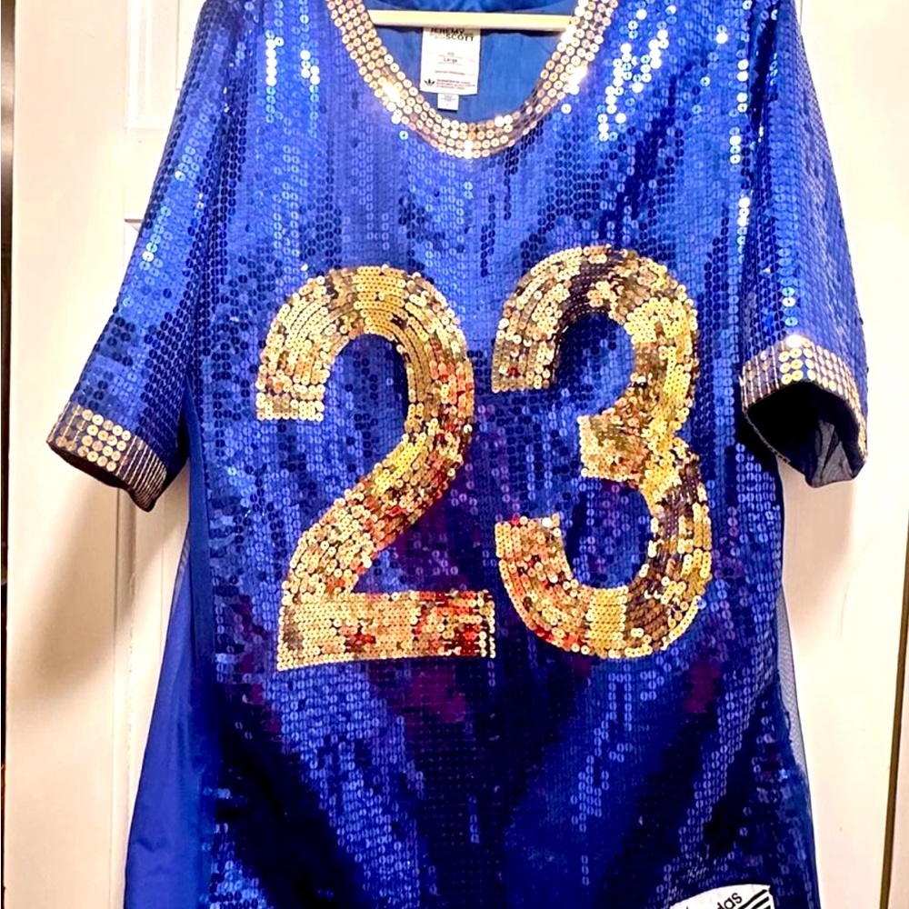 $450 MSRP Adidas Originals x Jeremy Scott Sequin Blue Jersey Football Dress RARE